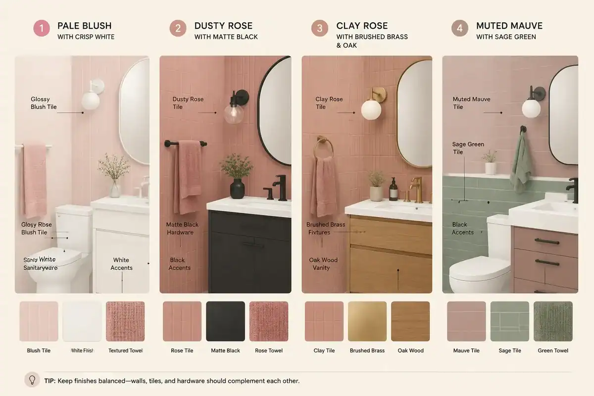 What colors go well with pink in a bathroom?