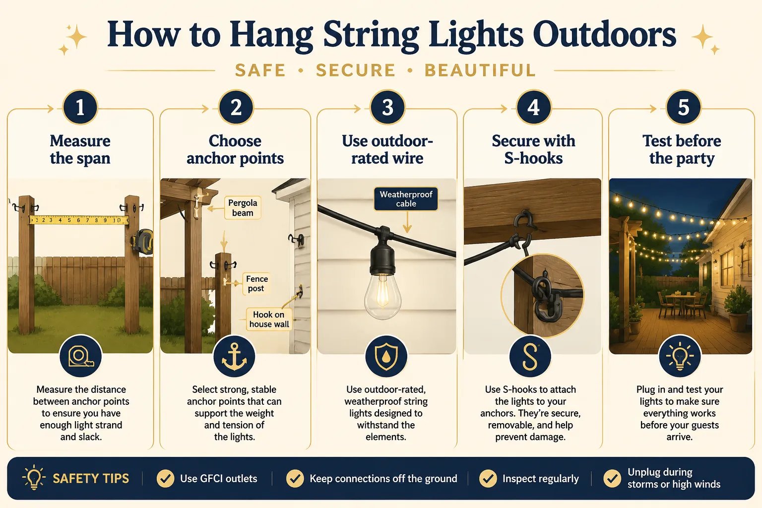 How to Hang String Lights Outside Safely