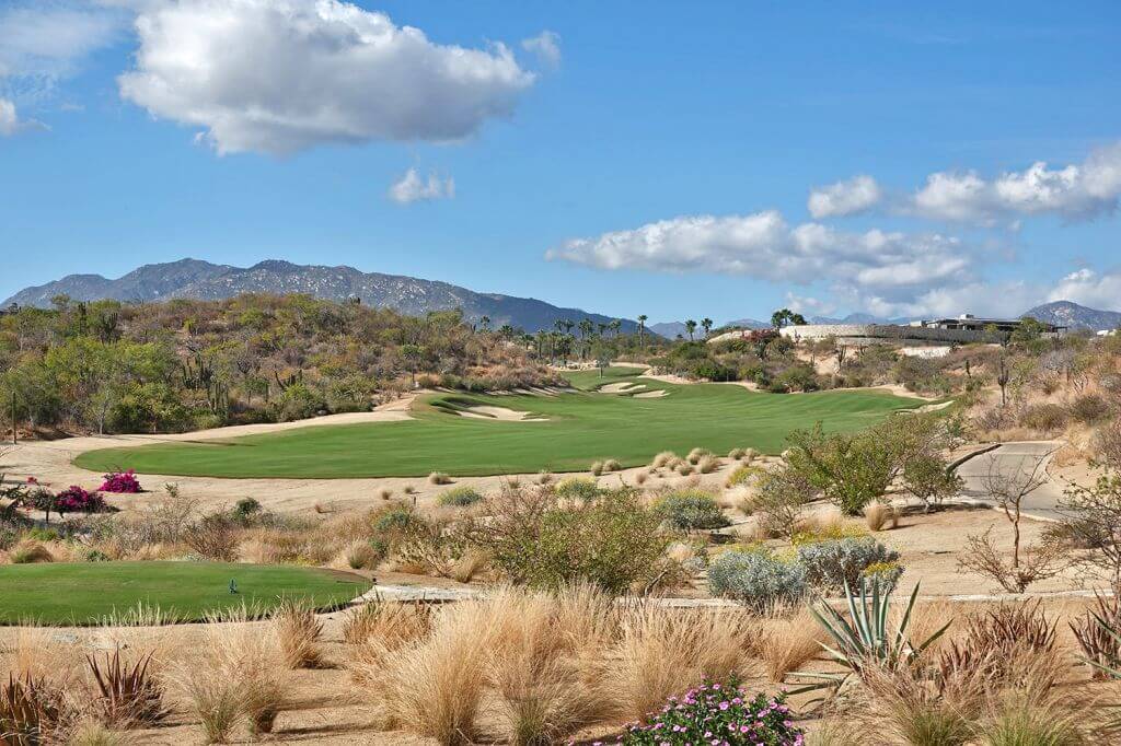 Querencia Golf Club Fairway With Desert Hills, Palm Trees, And Expansive Los Cabos Views