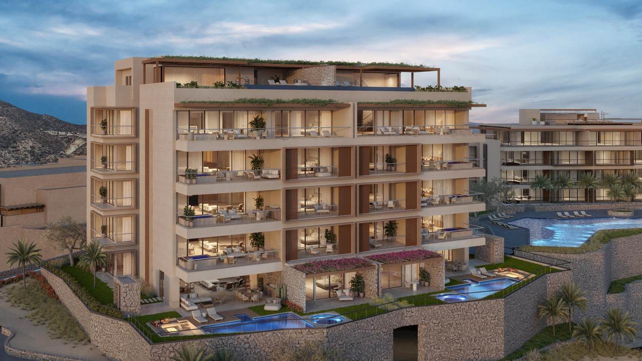 Oceanfront View Of St Regis Residences Real Estate In Quivira Cabo San Lucas With Luxury Amenities And Pacific Coastline