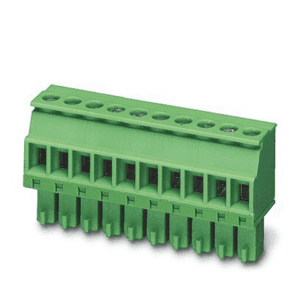 Mini green terminal block for electrical connections, industrial automation components, R3 Automation-quality automation part for reliable wiring and control systems.