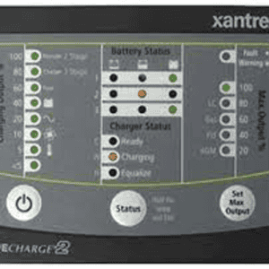 Battery monitoring and charging system control panel for industrial automation and energy management.
