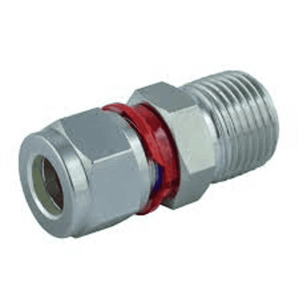 High-pressure industrial sensor with metal fittings, used in automation systems for precise fluid or gas measurement.