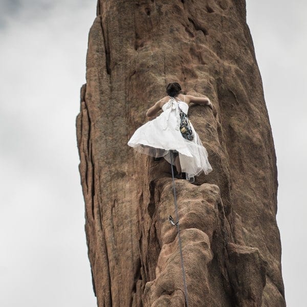 Climber on Rock Formation at Raw Horizons