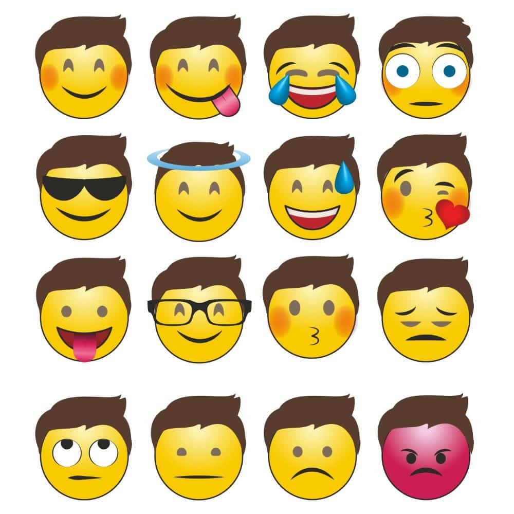 Collection of emoji faces expressing various emotions and feelings.