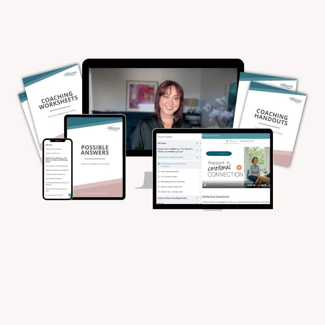 Our accredited self-paced wellbeing coaching course mockup 