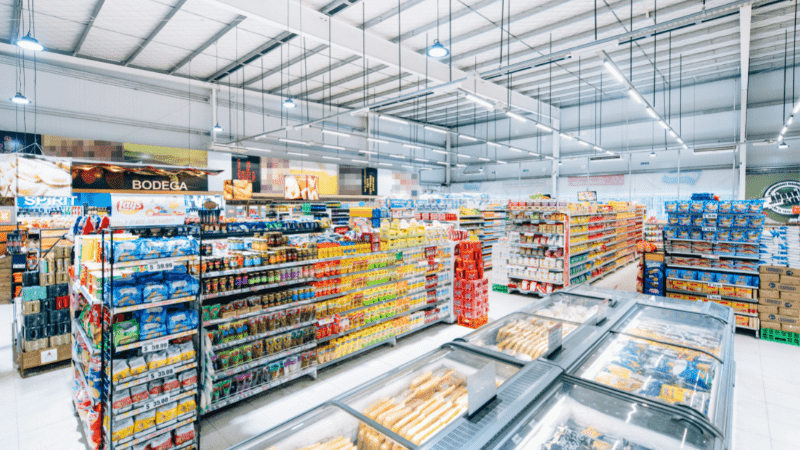Supermarket shelves with differences in light contrast