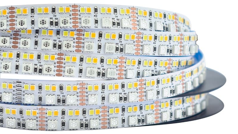Roll of RGBCCT LED strip lights with two additional White Diodes