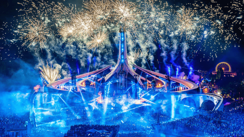 High-powered lasers are typically used at music festivals to create stunning light shows and visually captivating effects
