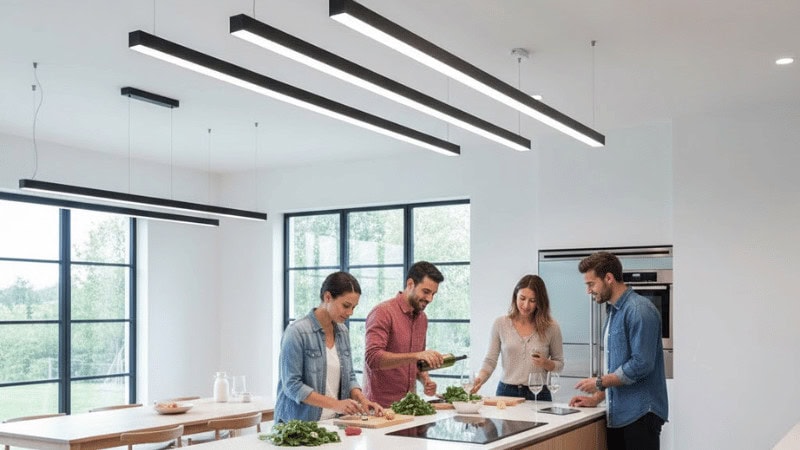 batten lightings in the kitchen