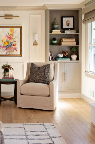 Beautiful living room featuring real wood flooring and stylish decor.
