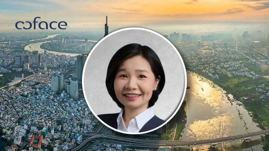 Profile photo of a Coface executive over a cityscape backdrop with the company logo in the sky, suggesting a leadership or interview feature.