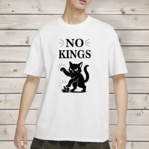 Anti-MAGA Protest Tee with Angry Cat & Crown Smash Graphic, No Kings Shirt