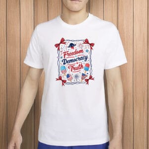 Freedom Democracy Truth Shirt – Cute Coquette Bow 4th of July Tee, Patriotic FDT Ice Cream T-Shirt