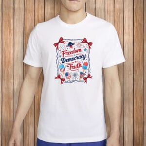 Freedom Democracy Truth Shirt – Cute Coquette Bow 4th of July Tee, Patriotic FDT Ice Cream T-Shirt