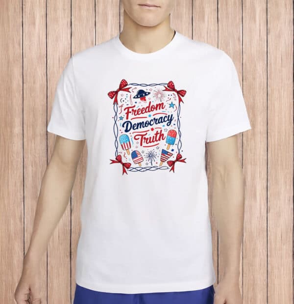 Freedom Democracy Truth Shirt – Cute Coquette Bow 4th of July Tee, Patriotic FDT Ice Cream T-Shirt