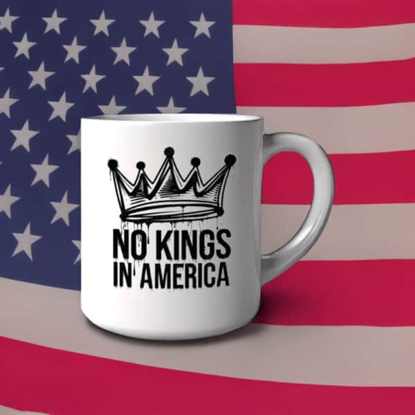 No Kings in America Mug – Dripping Crown Anti-Authoritarian Coffee Cup
