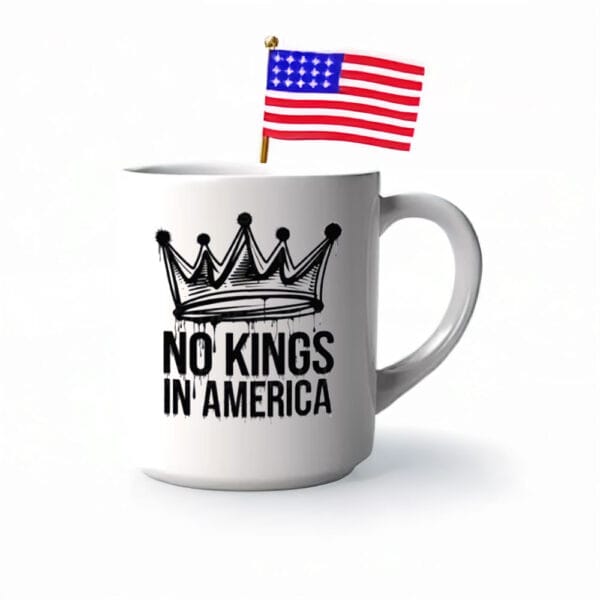 No Kings in America Mug – Dripping Crown Anti-Authoritarian Coffee Cup