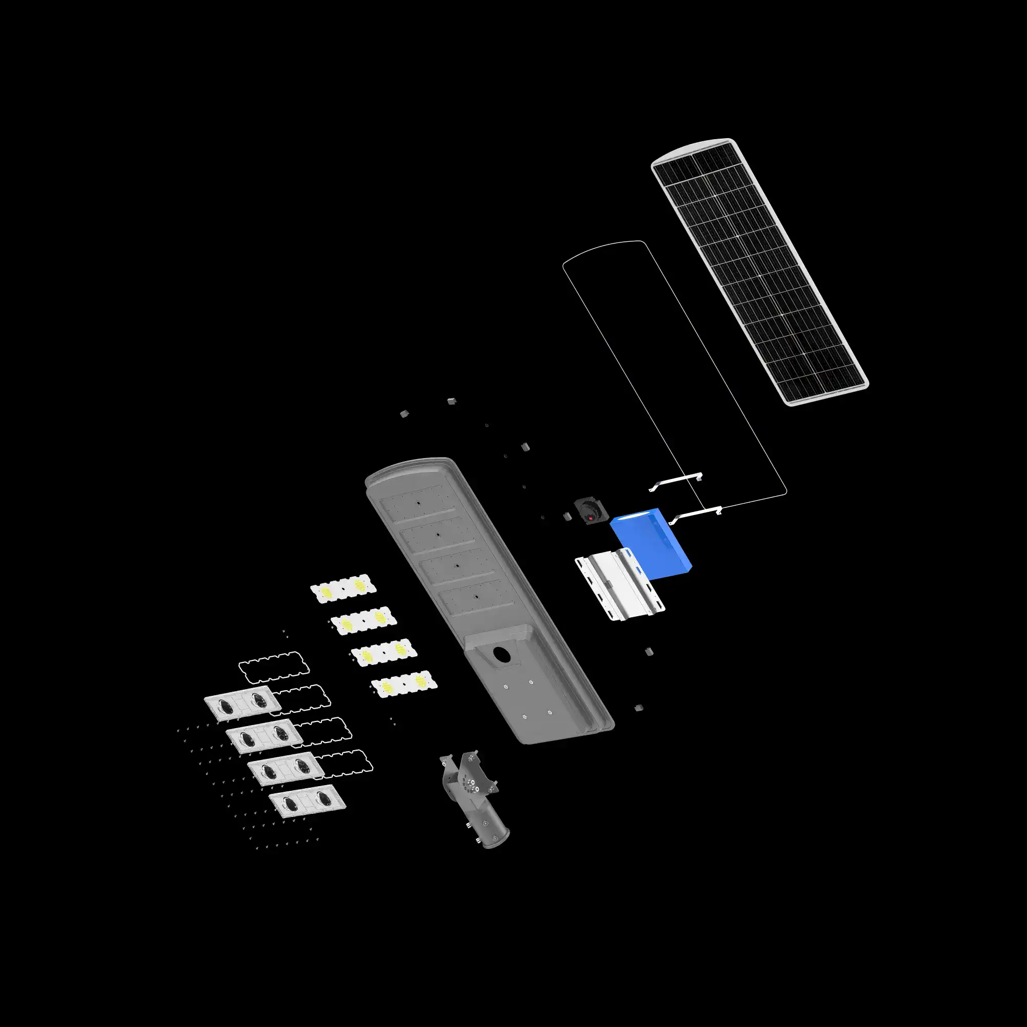 Exploded view of street lamp structure