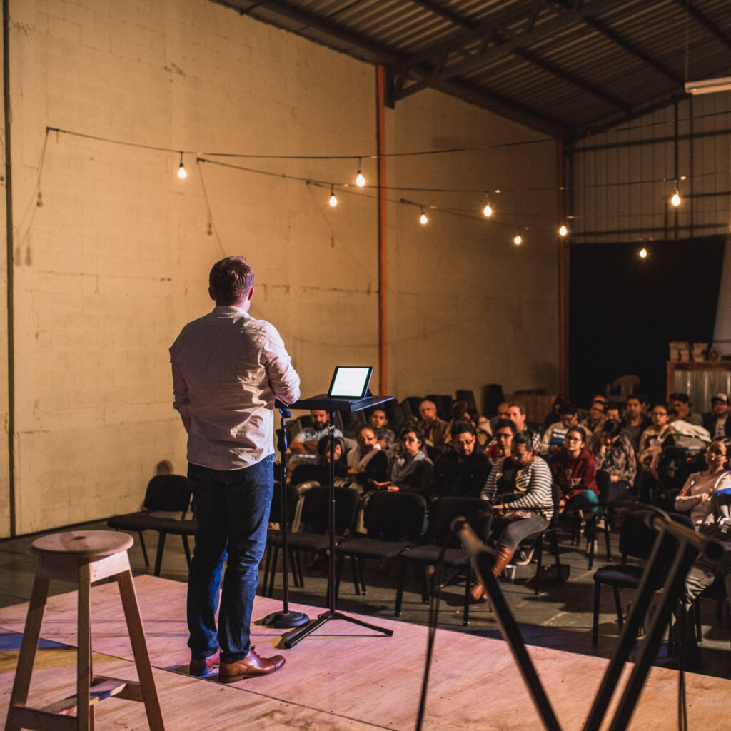 Church leader preaching during service