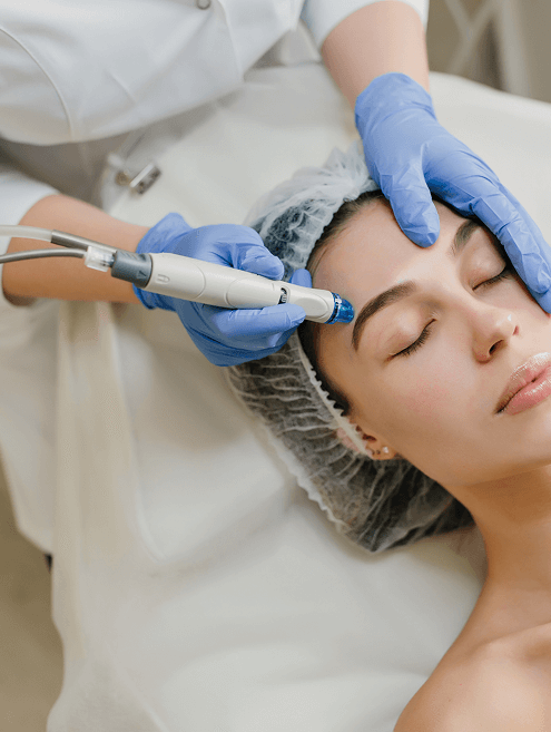 view from rejuvenation beautiful woman enjoying cosmetology procedures beauty salon dermatology hands blue glows healthcare therapy botox 2 1