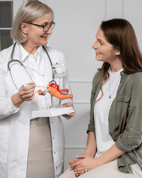 medium shot doctor talking smiley woman 1