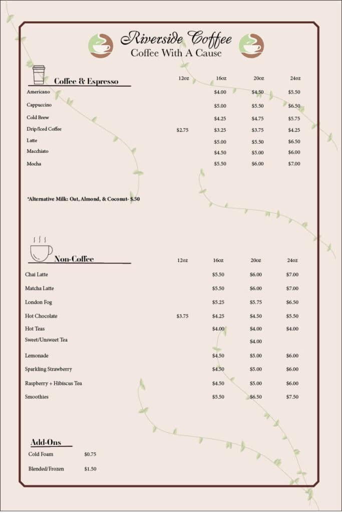 Next Steps Training Program & Riverside Coffee 2 Bright and inviting Riverside Coffee Shop offers a variety of coffee, espresso, and tea options for.