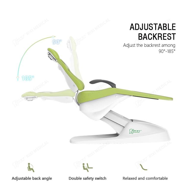 可调节靠背牙科椅，符合人体工学设计，提供舒适的患者体验.