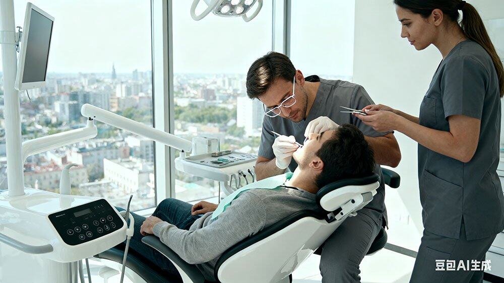 A dentist operating comfortably using a modern dental chair.