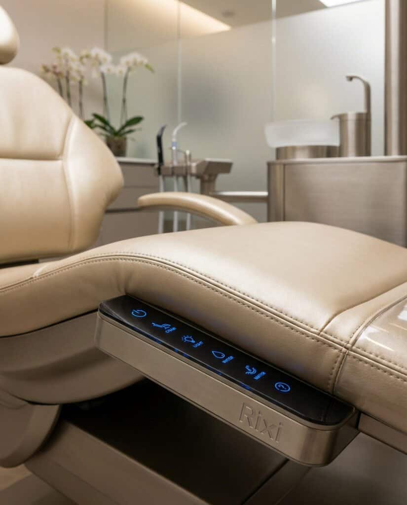 Modern Rixi R5 dental chair with integrated digital control panel