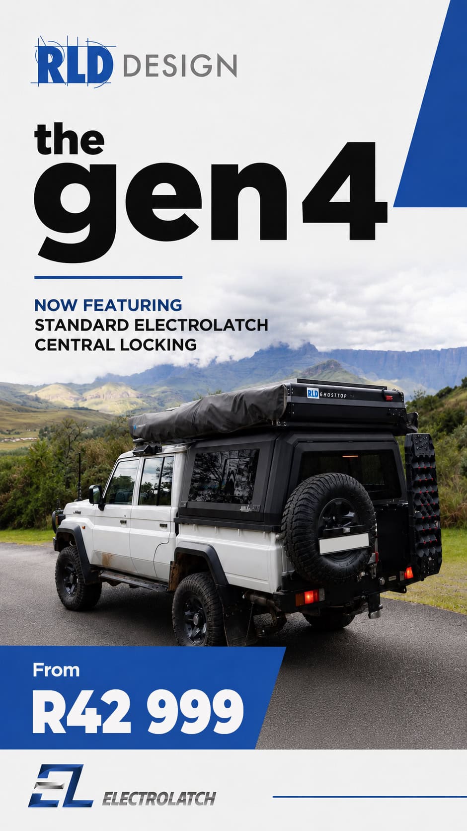 High-quality stainless steel canopies by RLD Design, perfect for enhancing vehicle protection and style, featured on a rugged off-road vehicle with a scenic background.