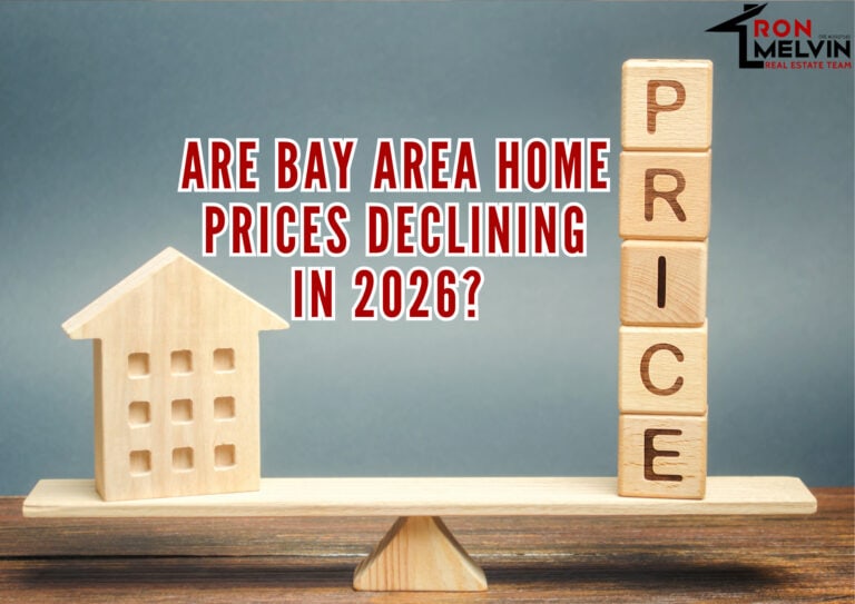 Graphical image showing declining home prices in Bay Area 2026.