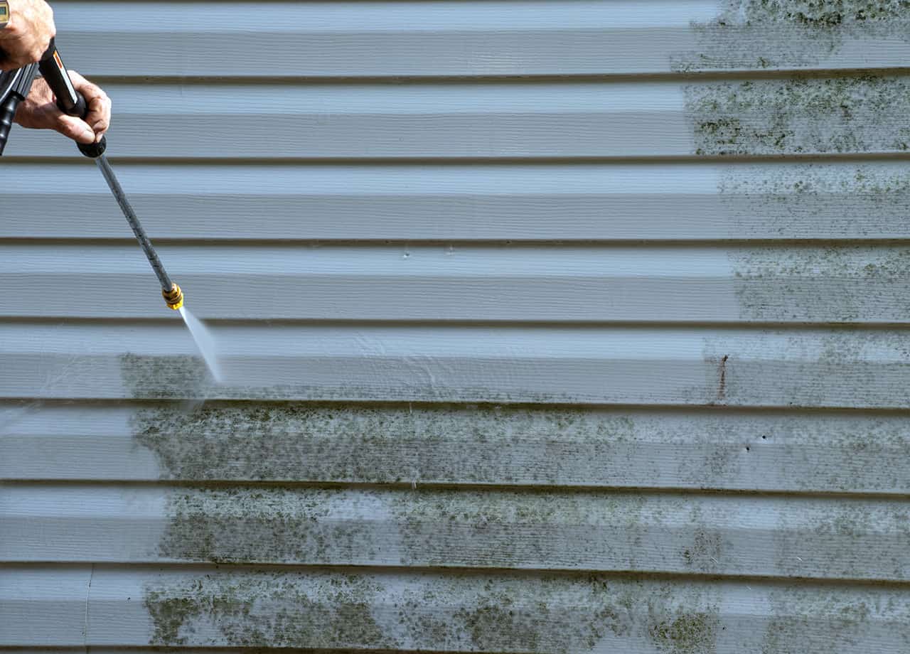 vinyl siding maintenance services Power washing vinyl siding to remove dirt build up and debris. Cleaning and maintaining vinyl siding will improve the longevity and appearance of your vinyl siding.