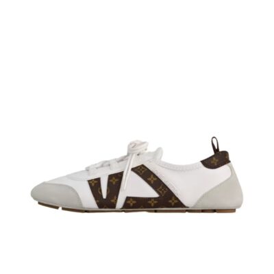 Louis Vuitton Sneakerina White Gray Brown Lambskin Ballet-Inspired Low-Top Casual Shoes