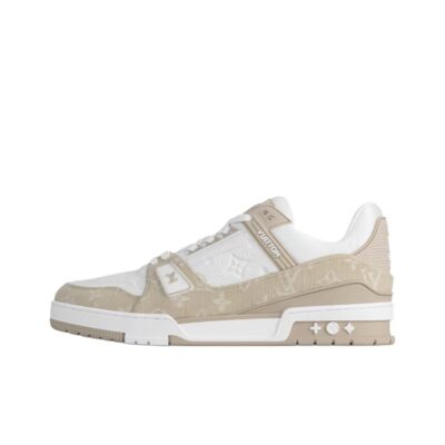 Louis Vuitton Trainer Beige Denim and Calfskin Low-Top Sneakers