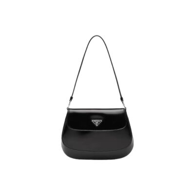 PRADA Cleo Glossy Leather Shoulder Bag Black