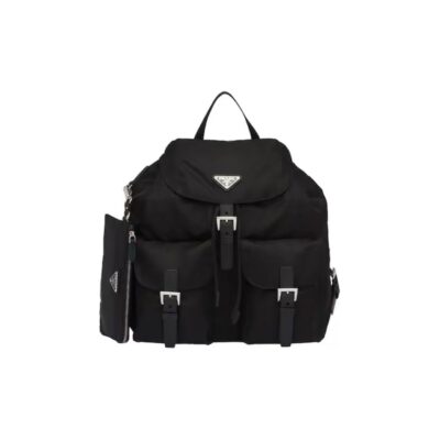 PRADA Re-Nylon & Saffiano Leather Flap Backpack Black