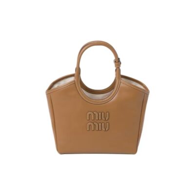 MIU MIU Logo Leather Shoulder Crossbody Handbag – Caramel Brown