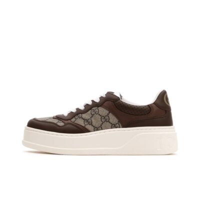 Gucci Chunky B Leather Lace-Up Sneakers Unisex Brown
