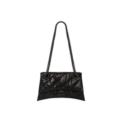 Balenciaga Crush Small Quilted Chain Crossbody Bag with B Logo in Matte Calfskin Leather – Black