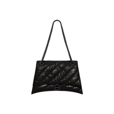 Balenciaga Crush Medium Chain Shoulder Bag in Matte Calfskin Leather – Black