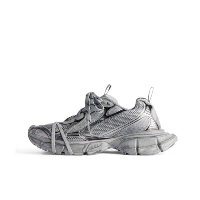 Balenciaga 3XL Mesh, PU Mesh Round-Toe Lace-Up Low-Top Silver Gray Sneakers
