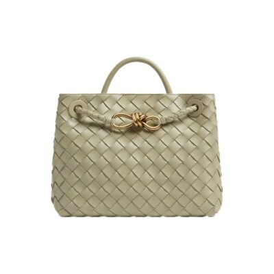 Bottega Veneta Andiamo Small Intrecciato Lambskin Shoulder Crossbody Tote Bag with Brass-Finish Magnetic Closure – Travertine Green