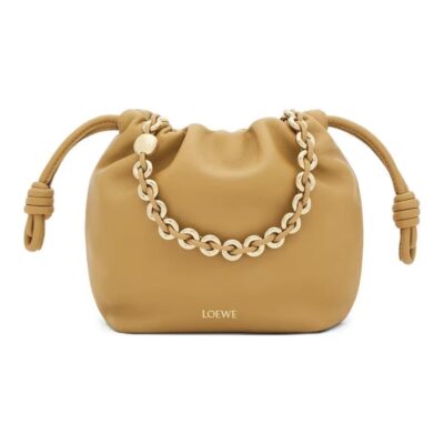 LOEWE Flamenco Purse Mini Clutch Shoulder Crossbody Bag in Nappa Lambskin with Donut Chain – Desert Yellow