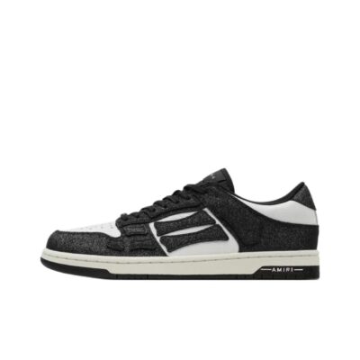 AMIRI Skel-Top Low Leather Round Toe Lace-Up Sneakers Unisex Black White