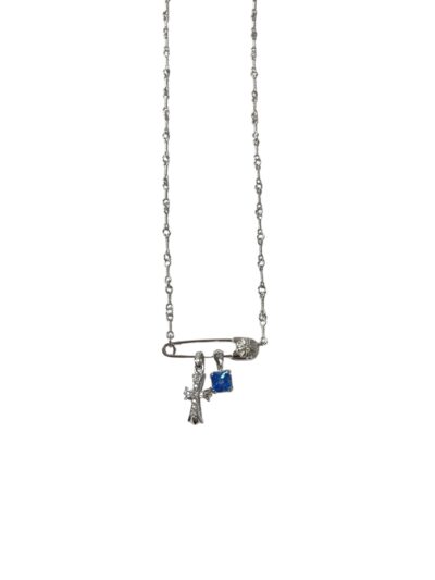 Chrome Hearts White Gold Blue Diamond Cross Necklace