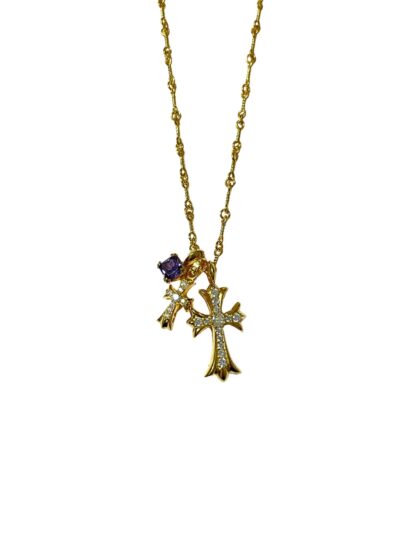 Chrome Hearts Double Cross Purple Diamond Necklace