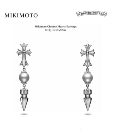 Chrome Hearts × Mikimoto Cross Bullet Tassel Earrings (Pearl Series)