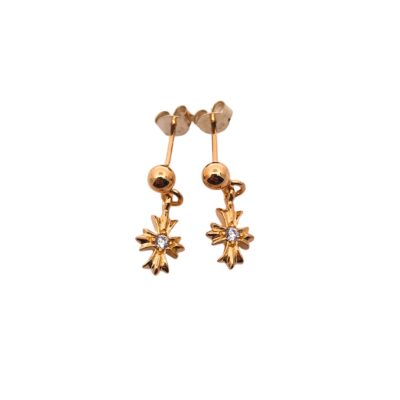 Chrome Hearts Gold-Plated Cross Earrings with Diamonds