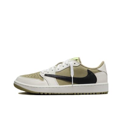 Travis Scott x Jordan Air Jordan 1 Low Golf Reverse Swoosh EVA Comfort Sneakers Unisex Brown White